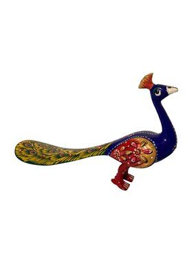 Hand Painted Metal Enamel Peacock Figurine With Vibrant Colors Intricate Details